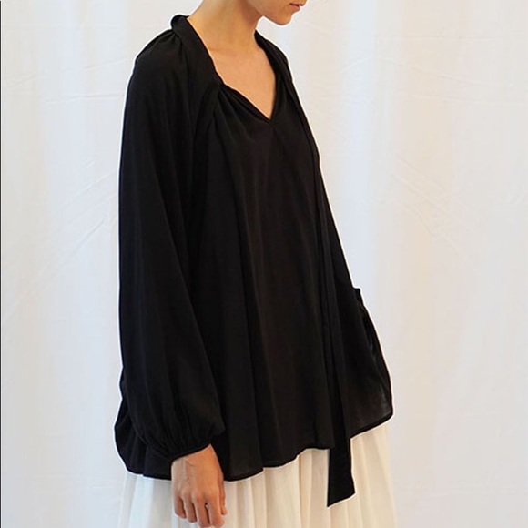 Tie Neck Swing Blouse Black Chiffon Top. Size 4XL - Picture 11 of 11